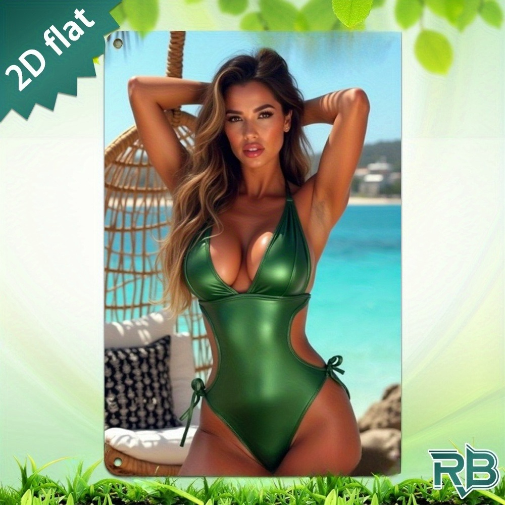 Home Bar Accessories - Vintage Green Swimsuit Beach Girl Metal