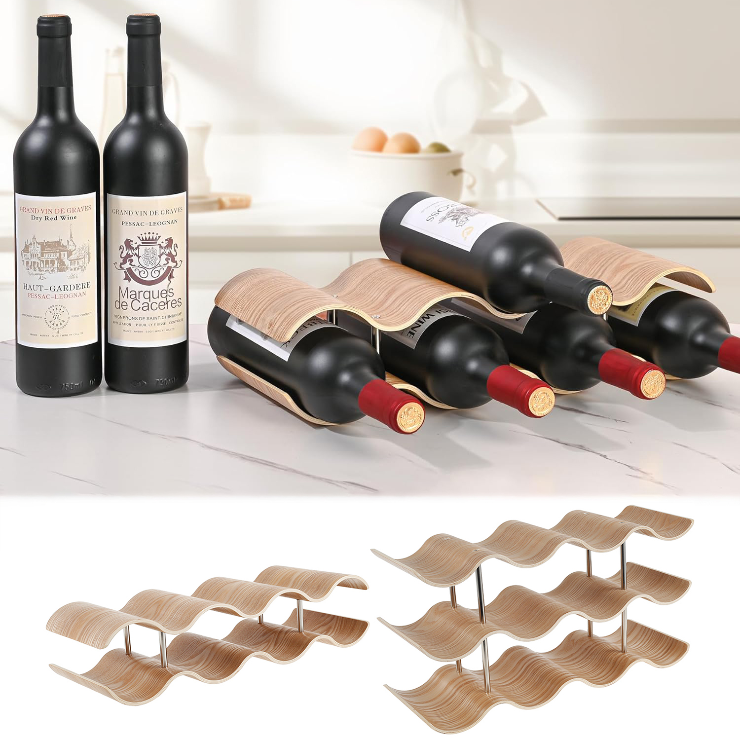2/3-Tier Wooden Wine Rack Wavy - đánh giá và giá Home Bar And Cabinet