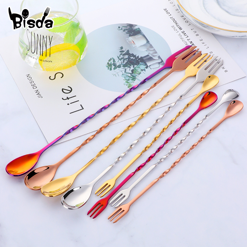 Cocktail Bar Spoons with Fork, - đánh giá và giá Bar Spoon Twisted